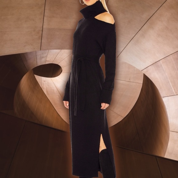 NWT PAIGE ‘Raundi’ Shoulder Cutout Long Sleeve Wool Blend Sweater Dress in Black - Picture 11 of 16